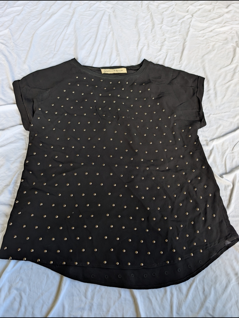 Black Short-Sleeve Studded Blouse
